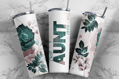 Best Aunt Ever, Green Gold Floral Tumbler, Gift for Aunty, 20 oz Skinny Tumbler Design Wrap, Mother's Day Tumbler Design Wrap Sublimation Syre Digital Creations 