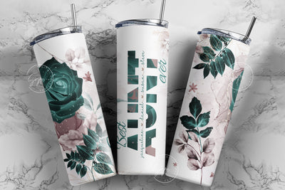 Best Aunt Ever, Green Gold Floral Tumbler, Gift for Aunty, Add Kids Names, 20oz Skinny Tumbler Design Wrap, Mother's Day Tumbler Design Sublimation Syre Digital Creations 