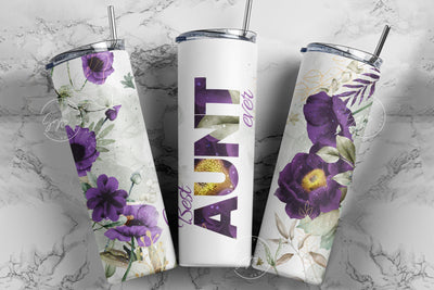 Best Aunt Ever, Purple Gold Floral Tumbler, Gift for Aunty, 20 oz Skinny Tumbler Design Wrap, Mother's Day Tumbler Design Wrap Sublimation Syre Digital Creations 