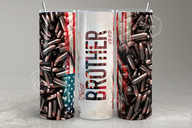 Best Brother Ever Tumbler Wrap, Sibling Tumbler png, USA Flag, Bullet Pattern, Brother Birthday gifts, 20 oz Skinny Sublimation, Digital Sublimation Syre Digital Creations 