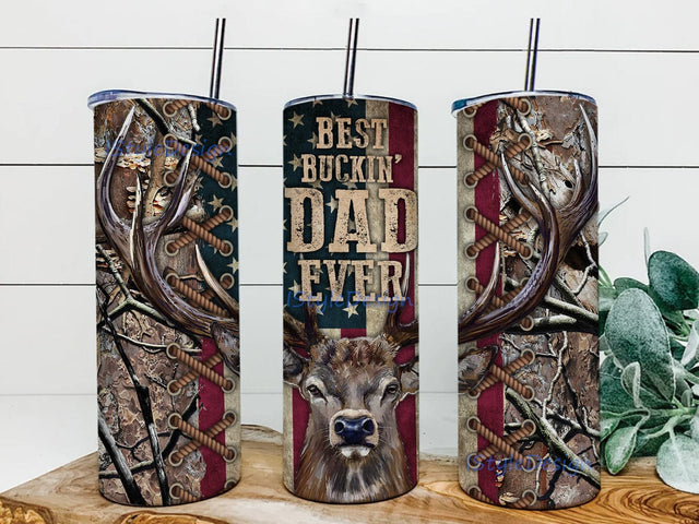Best Buckin Dad Ever 20oz Skinny Tumbler Png, Hunting Dad Tumbler Png, Father's Day Tumbler, Gift For Dad, Deer Hunting Tumbler Wrap Png Sublimation iStyleDesign 