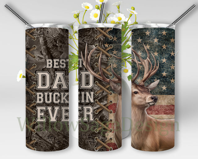 Best Buckin Dad Ever Camouflage Tumbler Wrap, Father's Day Tumbler Png, Deer Hunting Design Png, Deer American Flag 20oz Skinny Tumbler, Deer Sublimation Design, Digital Download Sublimation WillowSageDesign 