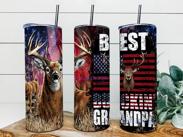 Best Buckin Grandpa Ever Deer 20oz Skinny Tumbler Sublimation Designs Sublimation iStyleDesign 