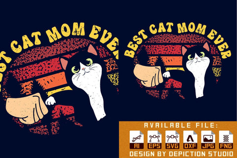 Best Cat Mom Ever T-Shirt, Mother's Day Cat Shirt, Happy Mother's Day Shirt, Mother's Day Retro Vintage Shirt Print Template Sketch DESIGN Depiction Studio 