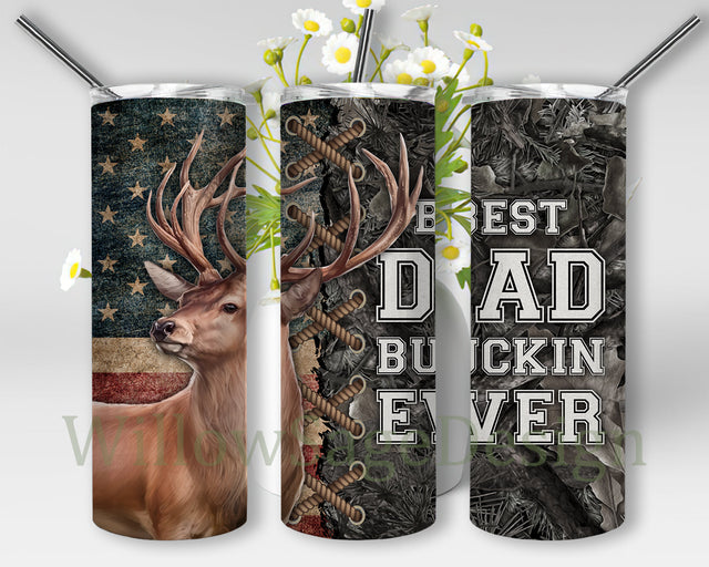 Best Dad Buckin Ever Camo Tumbler Design, Hunting Deer 20oz Skinny Tumbler, American Flag Tumbler Png, Father's Day Sublimation Design, Deer Tumbler Wrap, Instant Download Sublimation WillowSageDesign 