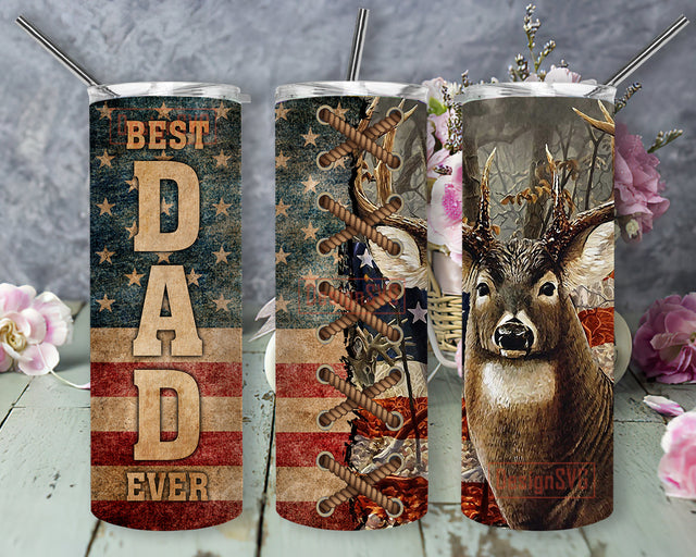 Best Dad Ever 20oz Skinny Tumbler, Hunting Deer Tumbler Png, American Flag Tumbler Wrap, Father's Day Tumbler Design, Instant Download Sublimation DesignSVG 