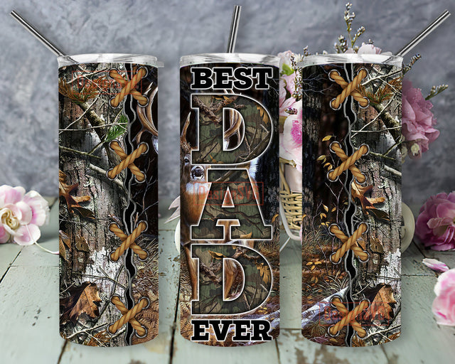 Best Dad Ever And Camo Hunt Tumbler Wrap, Deer Hunting Camo 20oz Skinny Tumbler, Dad Hunting Deer Tumbler Png, Father Day Gift, Dad Sublimation Design, Digital Download Sublimation DesignSVG 