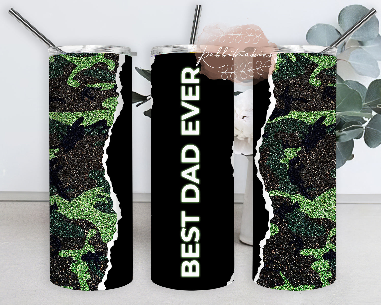 Glitter Camo Tumbler with Straw, 20oz