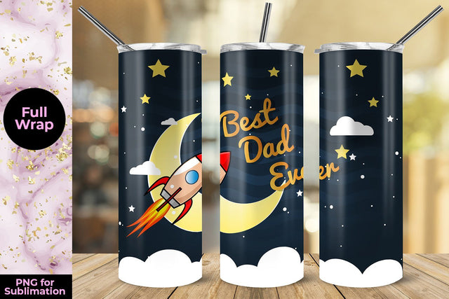 Best Dad Ever Space 20oz Skinny Tumbler Wrap Template for Sublimation Sublimation Sublimatiz Designs 