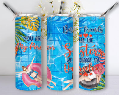 Best Friends 20oz Skinny Sublimation Tumbler Wrap PNG Download , Birthday Gifts For Best Friends, Sisters Stainless Steel Tumbler 20oz For Swimming Girl Sublimation PixelChick 