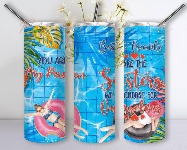 Best Friends 20oz Skinny Sublimation Tumbler Wrap PNG Download , Birthday Gifts For Best Friends, Sisters Stainless Steel Tumbler 20oz For Swimming Girl Sublimation PixelChick 