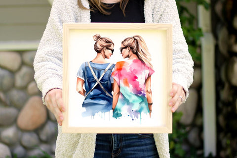 Best Friends Couple Watercolor Clipart Sublimation Regulrcrative 