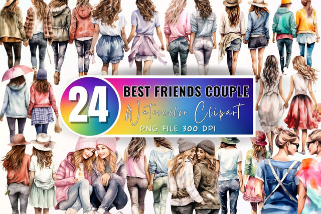 Best Friends Couple Watercolor Clipart Sublimation Regulrcrative 
