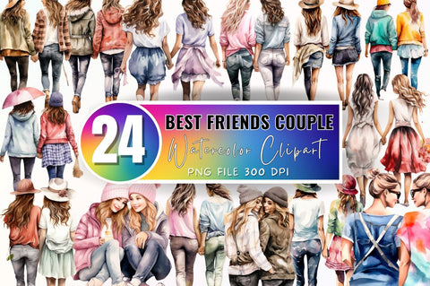 Best Friends Couple Watercolor Clipart Sublimation Regulrcrative 