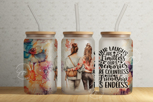 Best Friends Glass Tumbler, 16 oz Libbey Glass Can Design, Gift for Sister Sublimation Wrap, Gifts For Friendship Glass Cup, Gift for Her Sublimation Syre Digital Creations 