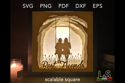Best Friends Shadow Box Svg | 3D Light Box Template 3D Paper Lights & Silhouettes 