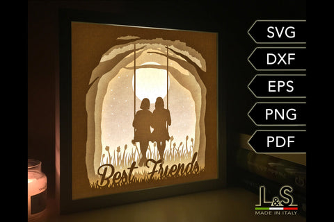Best Friends Shadow Box Svg | 3D Light Box Template 3D Paper Lights & Silhouettes 
