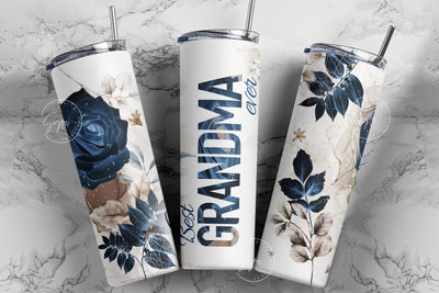 Best Grandma Ever, Blue Gold Floral Tumbler, Gift for Grandmother, 20 oz Skinny Tumbler Design Wrap, Mother's Day Tumbler, Grandma Tumbler Sublimation Syre Digital Creations 