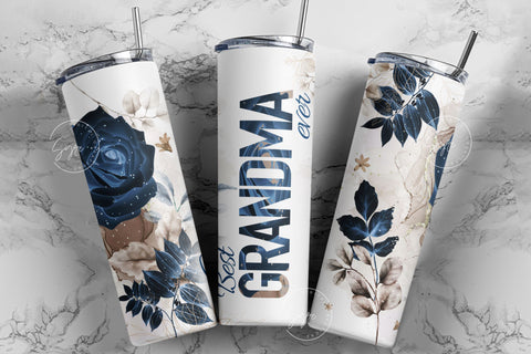 Best Grandma Ever, Blue Gold Floral Tumbler, Gift for Grandmother, 20 oz Skinny Tumbler Design Wrap, Mother's Day Tumbler, Grandma Tumbler Sublimation Syre Digital Creations 