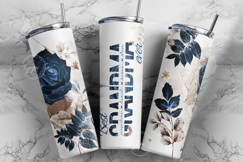 Best Grandma Ever, Blue Gold Floral Tumbler, Gift for Grandmother, Add Kids Names, 20 oz Skinny Tumbler Design Wrap, Mother's Day Tumbler Sublimation Syre Digital Creations 