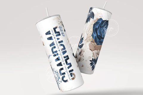 Best Grandma Ever, Blue Gold Floral Tumbler, Gift for Grandmother, Add Kids Names, 20 oz Skinny Tumbler Design Wrap, Mother's Day Tumbler Sublimation Syre Digital Creations 