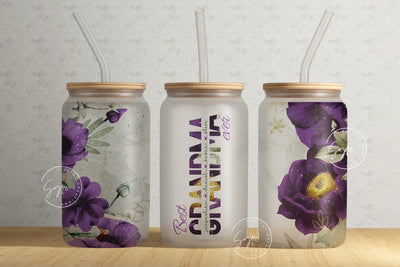 Best Grandma Ever, Gift for Grandmother, Add Kids Names, Mothers Day Gift Tumbler, Floral 16 oz Libbey Glass Can Tumbler Sublimation Design Sublimation Syre Digital Creations 