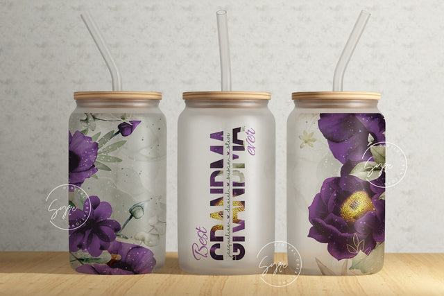 Best Grandma Ever, Gift for Grandmother, Add Kids Names, Mothers Day Gift Tumbler, Floral 16 oz Libbey Glass Can Tumbler Sublimation Design Sublimation Syre Digital Creations 