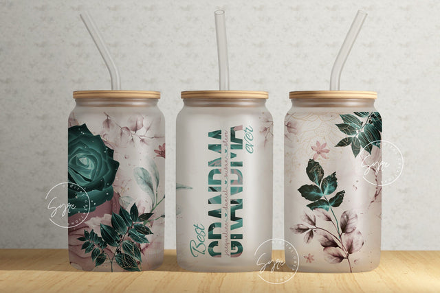 Best Grandma Ever, Gift for Grandmother, Add Kids Names, Mothers Day Gift Tumbler, Floral 16 oz Libbey Glass Can Tumbler Sublimation Design Sublimation Syre Digital Creations 
