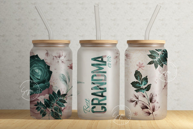 Best Grandma Ever, Gift for Grandmother, Mothers Day Gift Tumbler, Floral 16 oz Libbey Glass Can Tumbler Sublimation Design, Grandma Tumbler Sublimation Syre Digital Creations 