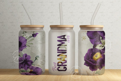 Best Grandma Ever, Gift for Grandmother, Mothers Day Gift Tumbler, Floral 16 oz Libbey Glass Can Tumbler Sublimation Design, Grandma Tumbler Sublimation Syre Digital Creations 