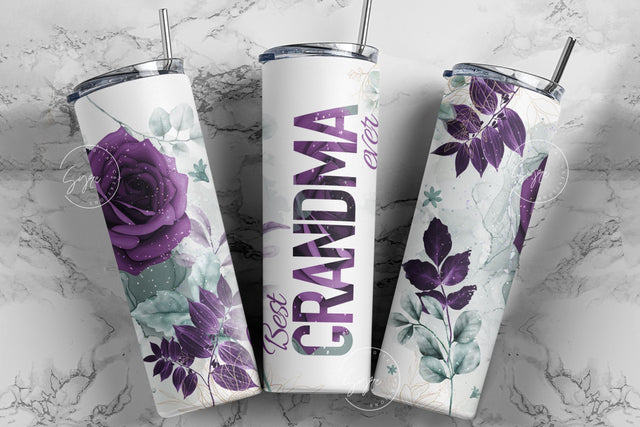 Best Grandma Ever, Grandma Tumbler, Floral Tumbler, Gift for Grandmother, 20 oz Skinny Tumbler Design Wrap, Mother's Day Tumbler Sublimation Syre Digital Creations 