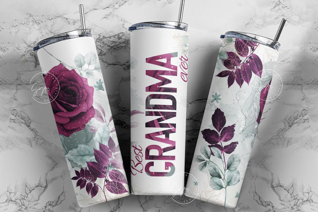Best Grandma Ever, Grandma Tumbler, Floral Tumbler, Gift for Grandmother, 20 oz Skinny Tumbler Design Wrap, Mother's Day Tumbler Sublimation Syre Digital Creations 