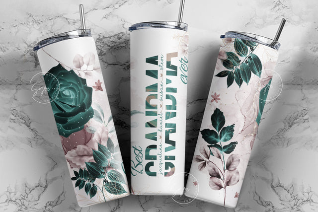 Best Grandma Ever, Green Gold Floral Tumbler, Gift for Grandmother, Add Kids Names, 20 oz Skinny Tumbler Design Wrap, Mother's Day Tumbler Sublimation Syre Digital Creations 