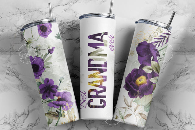 Best Grandma Ever, Purple Gold Floral Tumbler, Gift for Grandmother, 20 oz Skinny Tumbler Design Wrap, Mother's Day Tumbler, Grandma Tumbler Sublimation Syre Digital Creations 