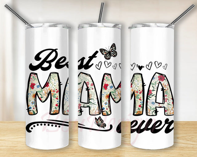 Best Mama Bear Ever Tumbler PNG, Butterfly Floral Tumbler Wrap PNG Flowers Tumbler Wrap Seamless Sublimation Designs Sublimation BouDesign 