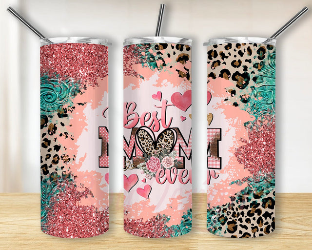 Best Mom Ever Mother's Day 20oz Skinny Tumbler Design Png, Leopard Mom Tumbler, Pink Roses Tumbler, Floral Sublimation Designs Downloads Sublimation BouDesign 