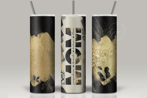 Best MOM Ever Tumbler Wrap PNG, Add Kids Names, Gold Metallic Abstract Floral, Seamless Sublimation Designs Downloads, Skinny 20 oz Design Sublimation Syre Digital Creations 