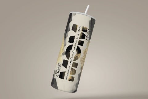 Best MOM Ever Tumbler Wrap PNG, Add Kids Names, Gold Metallic Abstract Floral, Seamless Sublimation Designs Downloads, Skinny 20 oz Design Sublimation Syre Digital Creations 