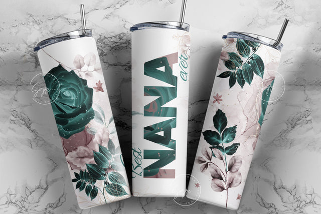 Best Nana Ever, Green Gold Floral Tumbler, Gift for Grandmother, 20 oz Skinny Tumbler Design Wrap, Mother's Day Tumbler, Grandma Tumbler Sublimation Syre Digital Creations 