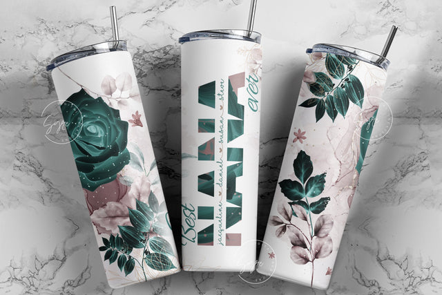 Best Nana Ever, Green Gold Floral Tumbler, Gift for Grandmother, Add Kids Names, 20 oz Skinny Tumbler Design Wrap, Mother's Day Tumbler Sublimation Syre Digital Creations 