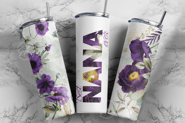 Best Nana Ever, Purple Gold Floral Tumbler, Gift for Grandmother, 20 oz Skinny Tumbler Design Wrap, Mother's Day Tumbler, Grandma Tumbler Sublimation Syre Digital Creations 