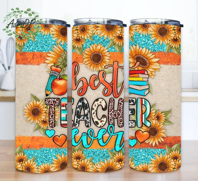 Best Teacher Ever 20oz Skinny Tumbler Design Sublimation, Leopard Sunflowers Teacher Tumbler Png, Leopard Sunflower Teacher Tumbler, Digital Download Sublimation AdriOP 