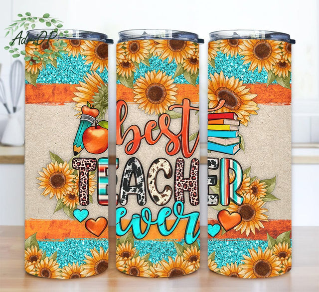 Best Teacher Ever 20oz Skinny Tumbler Design Sublimation, Leopard Sunflowers Teacher Tumbler Png, Leopard Sunflower Teacher Tumbler, Digital Download Sublimation AdriOP 