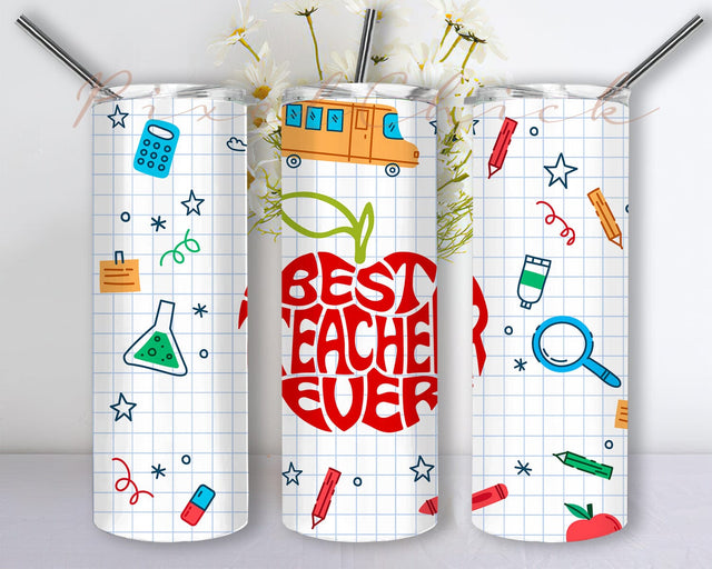 Best Teacher Ever 20oz Skinny Tumbler Png, Teacher Png, Teacher Gift, Best Teacher Gift, Back To School Teacher Gifts, Back To School Png Sublimation PixelChick 