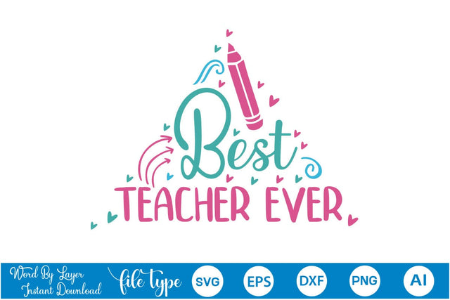 Best Teacher Ever Retro SVG Cut File SVGs,Quotes and Sayings,Food & Drink,On Sale, Print & Cut SVG DesignPlante 503 