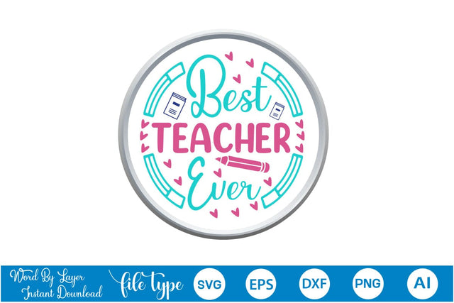 Best Teacher Ever Retro SVG Cut File SVGs,Quotes and Sayings,Food & Drink,On Sale, Print & Cut SVG DesignPlante 503 