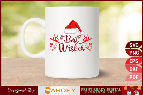 Best wishes Merry Christmas vector Santa hat deer horn silhouette SVG Sarofydesign 
