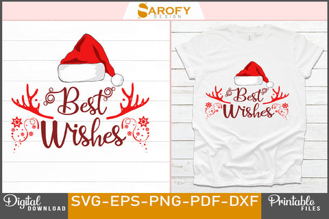 Best wishes Merry Christmas vector Santa hat deer horn silhouette SVG Sarofydesign 