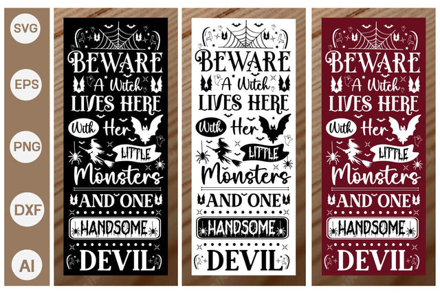 Beware A Witch Lives Here With Her Little Monsters And One Handsome Porch Signs SVG SVGs,Quotes and Sayings,Food & Drink,On Sale, Print & Cut SVG DesignPlante 503 