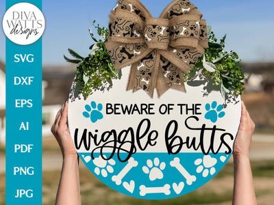 Beware Of The Wiggle Butts SVG Welcome SVG Dog SVG Wiggle Butts svg Welcome Door Hanger svg Dog Lover's svg Funny Dog svg Funny Dog Sign svg SVG Diva Watts Designs 